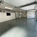 large garage with epoxy floors