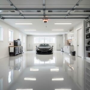 High-gloss epoxy floor with car parked