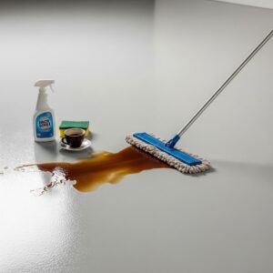 cleaning supplies easily wiping a spill off a seamless epoxy garage floor