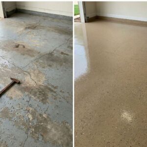 Before and after of garage floor