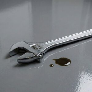 wrench on a garage floor