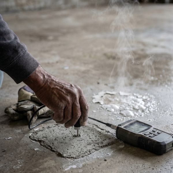 man testing garage floor
