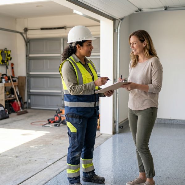 flooring contractor talking with customer